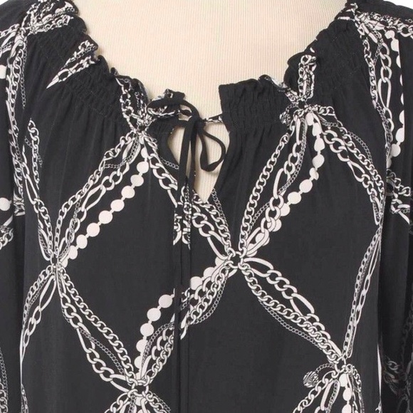 WHITE HOUSE BLACK MARKET Black & White Chain Print Peplum Blouse NWT - Picture 4 of 4